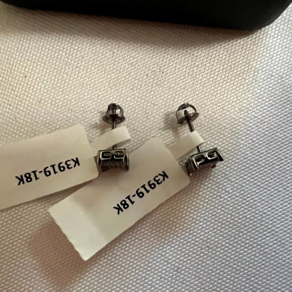 18K Oxidized White Gold Square Ear Studs w/ Screw Backs - Picture 5 of 7